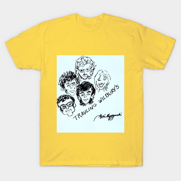 Traveling Wilburys Bob Dylan George Harrison, Jeff Lynne Roy Orbison Tomy Petty T-Shirt by TheArtQueenOfMichigan 